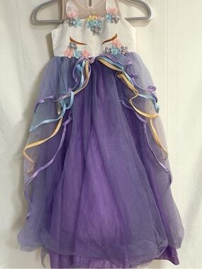 Girls Unicorn Princess Tulle Maxi Dress Purple Fairy Party 6 6X